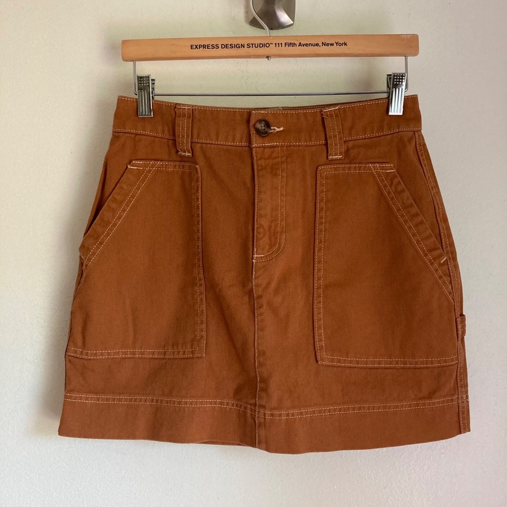 Old Navy Womens Size 2 Brown Cotton Canvas Carpenter Mini Skirt Utility